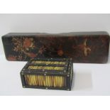 LACQUER, Eastern lacquer rectangular glove box, 13.5" length together with porcupine quill jewel