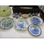 REGENCY MINIATURE PORCELAIN TEA POT, collection of 7 Willow Pattern egg cups, also 2 early Delft