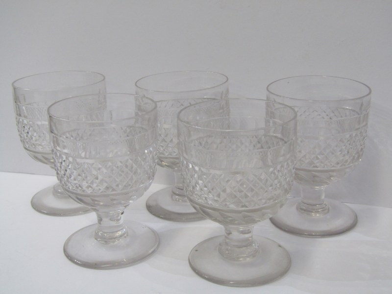 ANTIQUE GLASSWARE, set of 5" Georgian design cut glass rummers