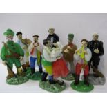 CZECHOSLOVAKIAN GLASS, an interesting collection of 8 coloured glass figures depicting village