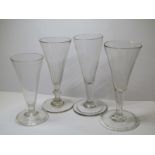 ANTIQUE GLASSWARE, 3 Georgian conical bowl ale glasses with folded feet; and 1 similar