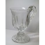 ANTIQUE GLASSWARE, cut glass handled goblet with engraved monogram and floral etching, 6.4" height