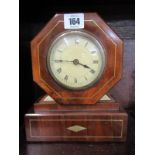 ANTIQUE MANTEL CLOCK, rosewood octagonal cased mantel clock with brass inlay, 9" height