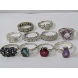 SILVER RINGS, a selection of ten stone set silver rings, various sizes and styles