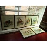 EQUESTRIAN, group of 6 hand coloured Henry Alken hunting and similar theme prints, 6.5" x 9"