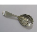 SILVER CADDY SPOON. bright cut with shell bowl, Maker 'W C', London 1821