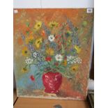 STILL LIFE, oil on canvas "StillLife - Red Vase of Flowers", 24" x 20"