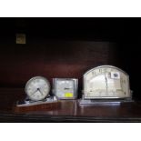 ART DECO, 8 Day chrome surround mantel clock, 5" height, together with 2 similar 8 day bedroom