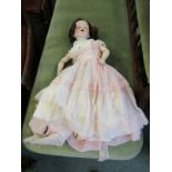 ANTIQUE DOLL, bisque headed 26" jointed doll, open mouth and sleepy eye, but indistinct factory mark