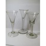 ANTIQUE GLASSWARE, Georgian tear stem bell bowl glass with folded foot, with similar trumpet bowl,