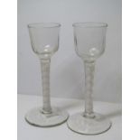 ANTIQUE GLASSWARE, pair of Georgian double series cotton twist stem cordial glasses, with slightly