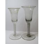 ANTIQUE GLASSWARE, Georgian style double series cotton twist stem bell bowl glass, engraved with