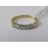 18CT YELLOW GOLD 5 STONE ETERNITY STYLE RING, 5 well matched brilliant cut diamonds totalling