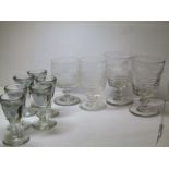 ANTIQUE GLASSWARE, pair of Georgian cut glass bucket bowl rummers and 2 similar goblets; also set of