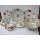 ANTIQUE TEAWARE, including Faith and Charity pink lustre cup and saucer, gilt pierced hexagonal