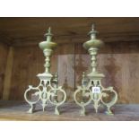 METALWARE, pair of ornate brass fire andirons, 15" height