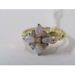 9CT YELLOW GOLD OPAL CLUSTER RING, size O