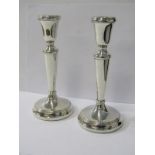 SILVER CANDLESTICKS, pair of filled silver 7.5" candlesticks of circular design, Birmingham 1990