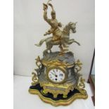 FRENCH MANTEL CLOCK, gilded 19th Century French mantel clock, with Crusader Knight cresting on