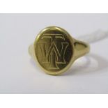 GENTS SIGNET RING, 18ct yellow gold signet ring, size T/U, weight approx. 10.8grms
