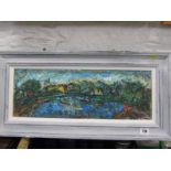 BARRINGTON MOORE TABB, signed oil on board "Totterdown, from the River", 7" x 20"
