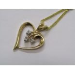 9ct YELLOW GOLD DIAMOND SET HEART PENDANT, on 9ct yellow gold rope form chain