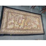 EASTERN EMBROIDERED PANEL, ornate filigree and sequin relief panel with animals and figures in