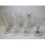 ANTIQUE GLASSWARE, collection of 7 writhen or fluted conical bowl dwarf ale glasses, mainly early
