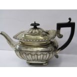 SILVER TEAPOT, with half fluted decorated body, ebony finial handle, maker CH, Birmingham, 1899, 679