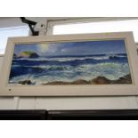 CAROL HULETT, signed oil on canvas "Breaking Waves", 15" x 39"