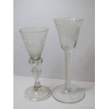 ANTIQUE GLASSWARE, Georgian multiple air twist stem glass, finely engraved bowl with fruit and vine,