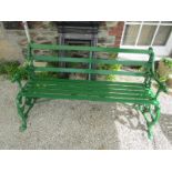 VICTORIAN CAST IRON COALBROOKDALE GARDEN BENCH, dated 1875 with attractive dog's head arm grip and