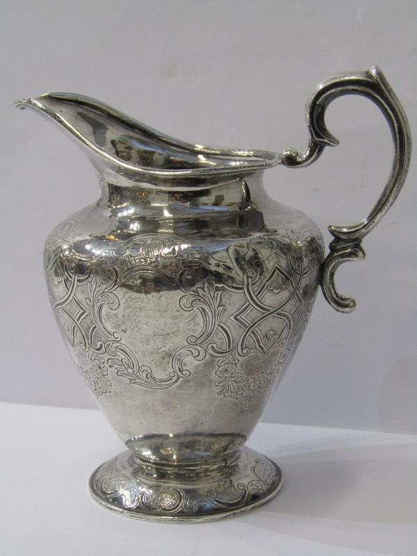 IRISH VICTORIAN MILK JUG, with engraved decoration, 6" height, marks worn possibly Dublin 1843,