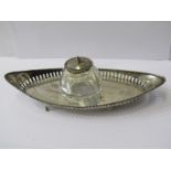 SILVER DESK STAND WITH INK WELL, with pierced gallery, Chester HM, 9" width, 1908, makers EB & EB