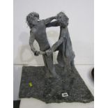 SCUPTURE, lead sculpture of "Dancers" on a polished granite base, 16" high