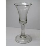 ANTIQUE GLASSWARE, Georgian bell bowl wine glass with plain stem and folded foot, 7" height