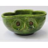 FARNHAM POTTERY, green glazed 3 sided Owl dish, 5" width
