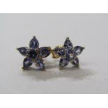 PAIR OF 9ct YELLOW GOLD TANZANITE STUD EARRINGS in the form of stars