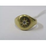 18ct YELLOW GOLD DIAMOND SET SIGNET RING, approx 10 grms in weight, size 'S'