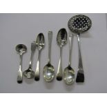 SILVER SPOONS, collection of silver tea spoons, salt spoons, etc, also a Georgian silver sugar