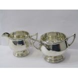 SILVER SUGAR & MATCHING MILK JUG, 1920s silver twin handled sugar bowl on circular stemmed foot with