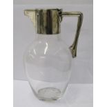 SILVER TOPPED CLARET JUG, Arts & Crafts design claret jug, Sheffield HM, 1900, maker M&W, 8.5" high
