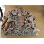 ARMORIAL, gilded ornate relief armorial plaque, 14" height