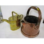 ANTIQUE METALWARE, Victorian copper swing handled water jug, together with brass oval bodied water