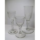 ANTIQUE GLASSWARE, facet cut stem cordial glass and 2 similar (1 with rim chip)