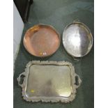SILVERPLATE, twin handled scroll large serving tray, together with 2 other pierced gallery