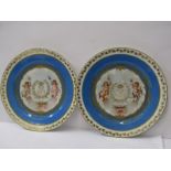 SEVRES, pair of gilded blue ground cabinet plates "Chateau Des Tuileries" dated 1846 (1 with rim