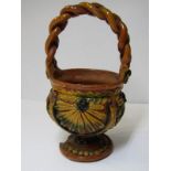 EARLY POTTERY, "Marriage" basket with applied colour decoration (some faults), 5.5" height