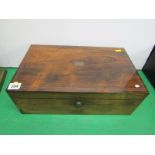 VICTORIAN ROSEWOOD WRITING BOX, brass inlaid details and tooled leather writing slope, 16" width