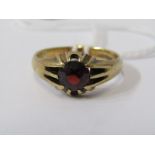 9CT GOLD RED STONE SOLITAIRE RING, size U 5.5 grams